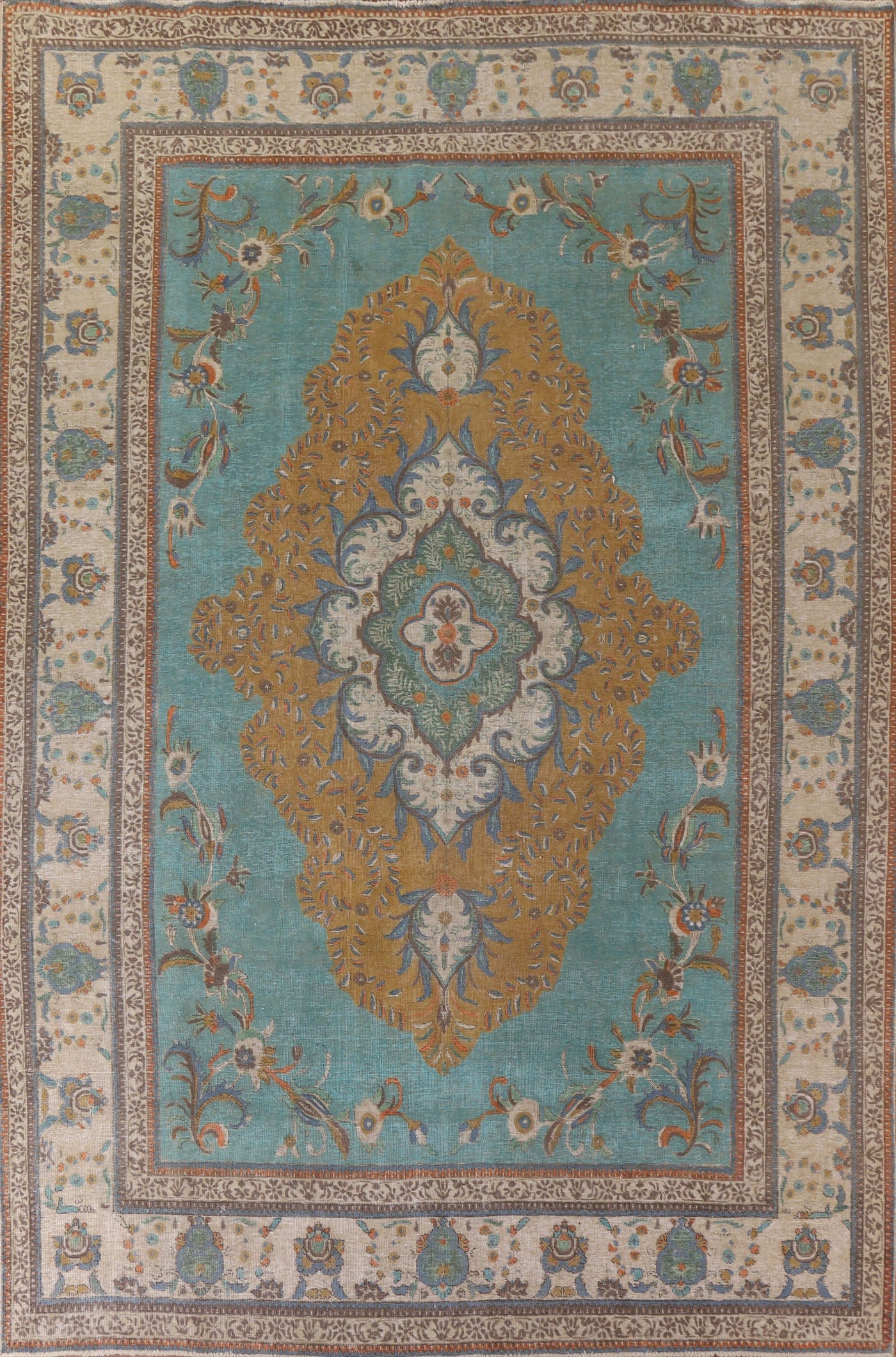 Turquoise Tabriz Persian Area Rug 10x13