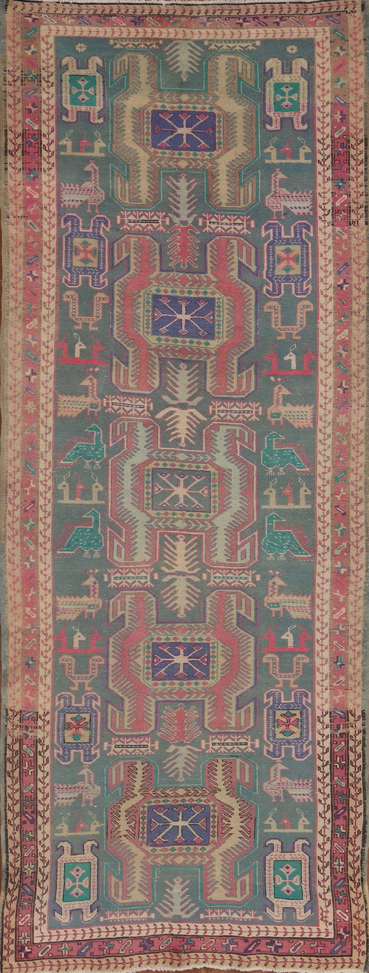 Tribal Green Meshkin Persian Runner Rug 4x10