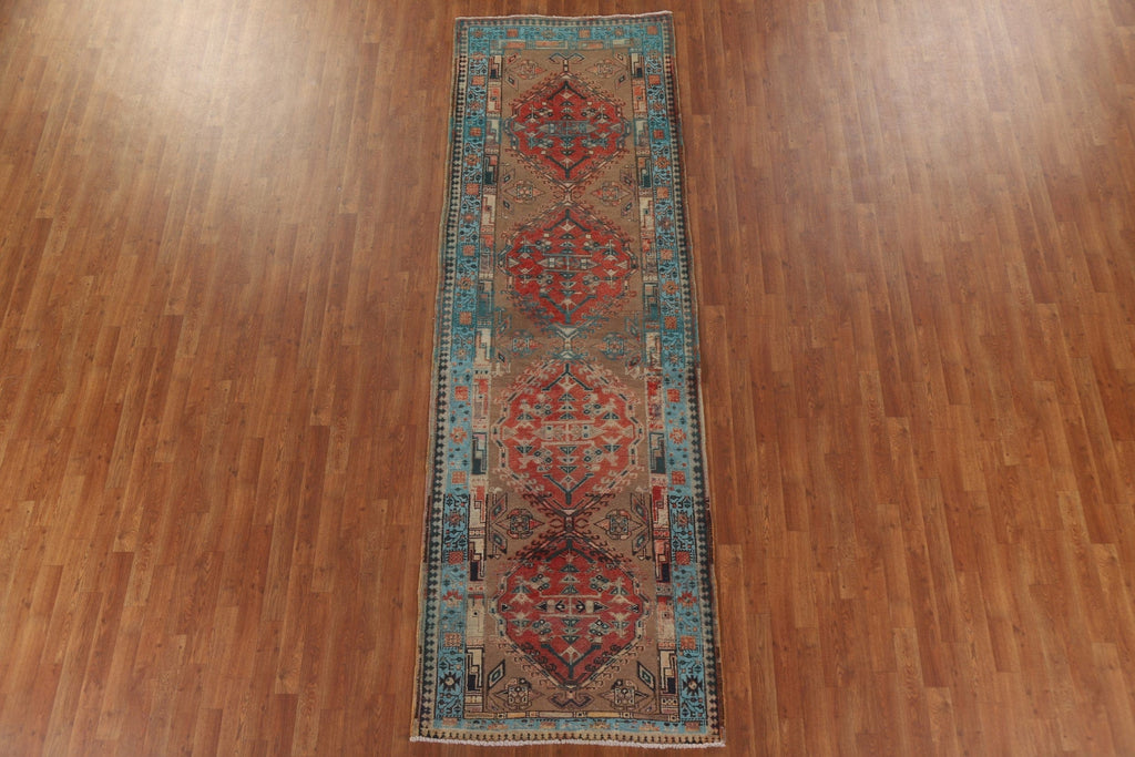 Brown Wool Ardebil Persian Runner Rug 4x11