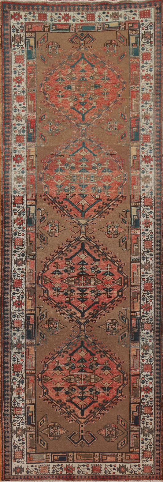 Wool Brown Meshkin Persian Runner Rug 4x11