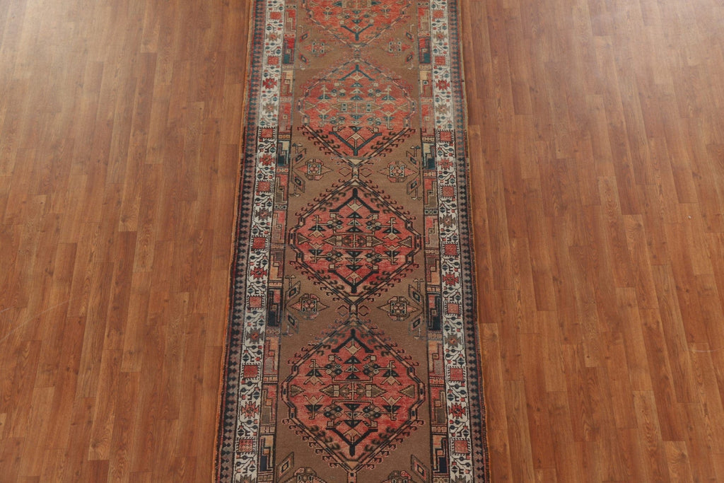 Wool Brown Meshkin Persian Runner Rug 4x11