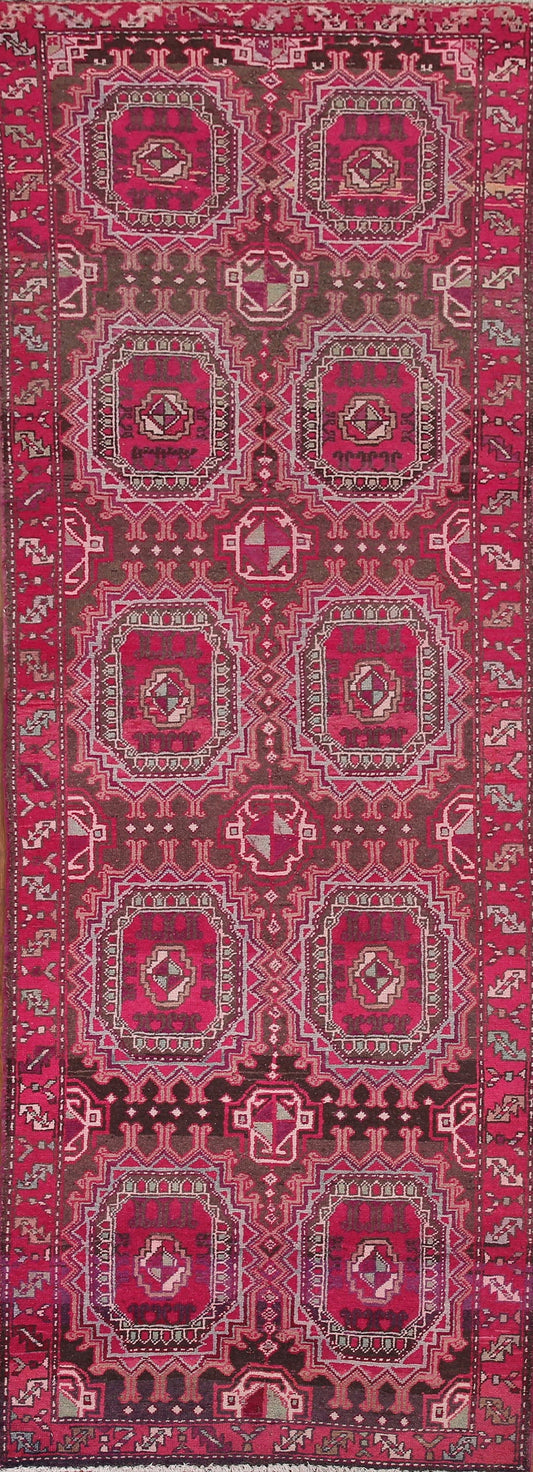 Pink Geometric Hamedan Persian Runner Rug 3x10