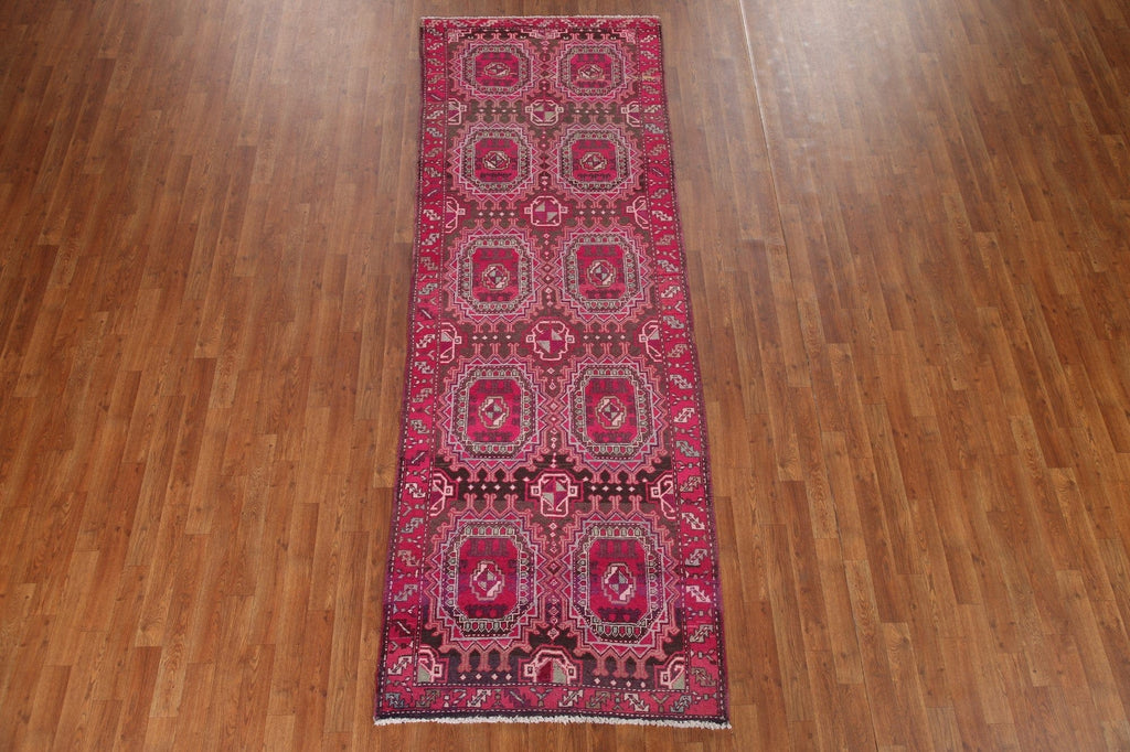 Pink Geometric Hamedan Persian Runner Rug 3x10