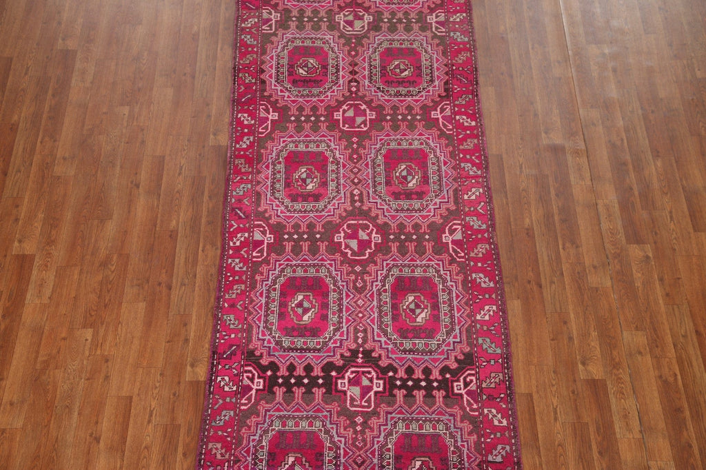 Pink Geometric Hamedan Persian Runner Rug 3x10