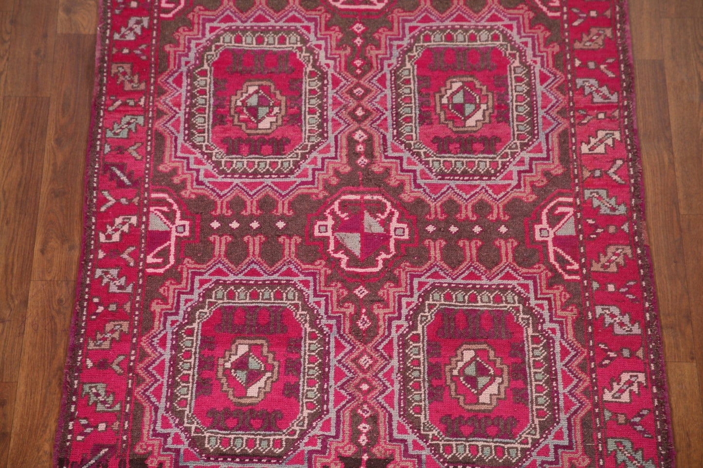 Pink Geometric Hamedan Persian Runner Rug 3x10