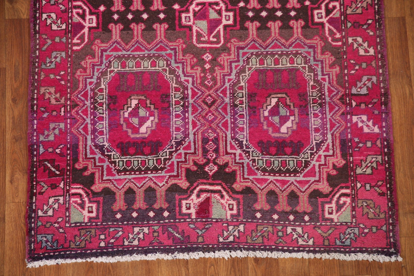 Pink Geometric Hamedan Persian Runner Rug 3x10