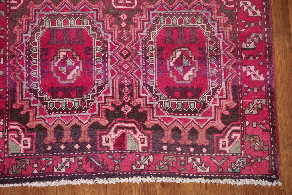 Pink Geometric Hamedan Persian Runner Rug 3x10