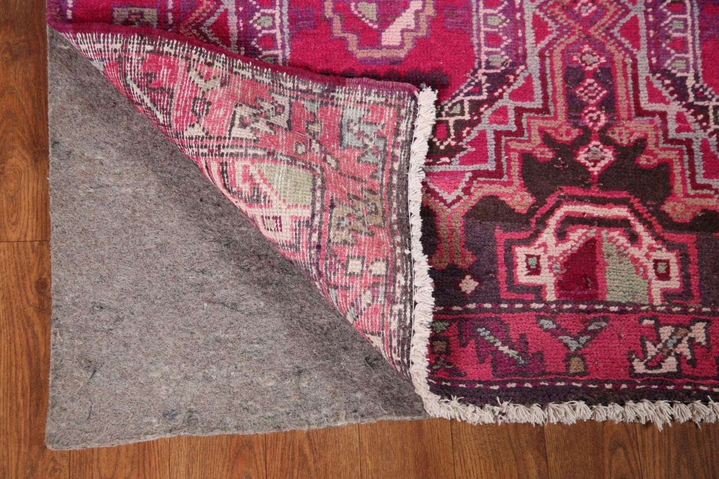 Pink Geometric Hamedan Persian Runner Rug 3x10