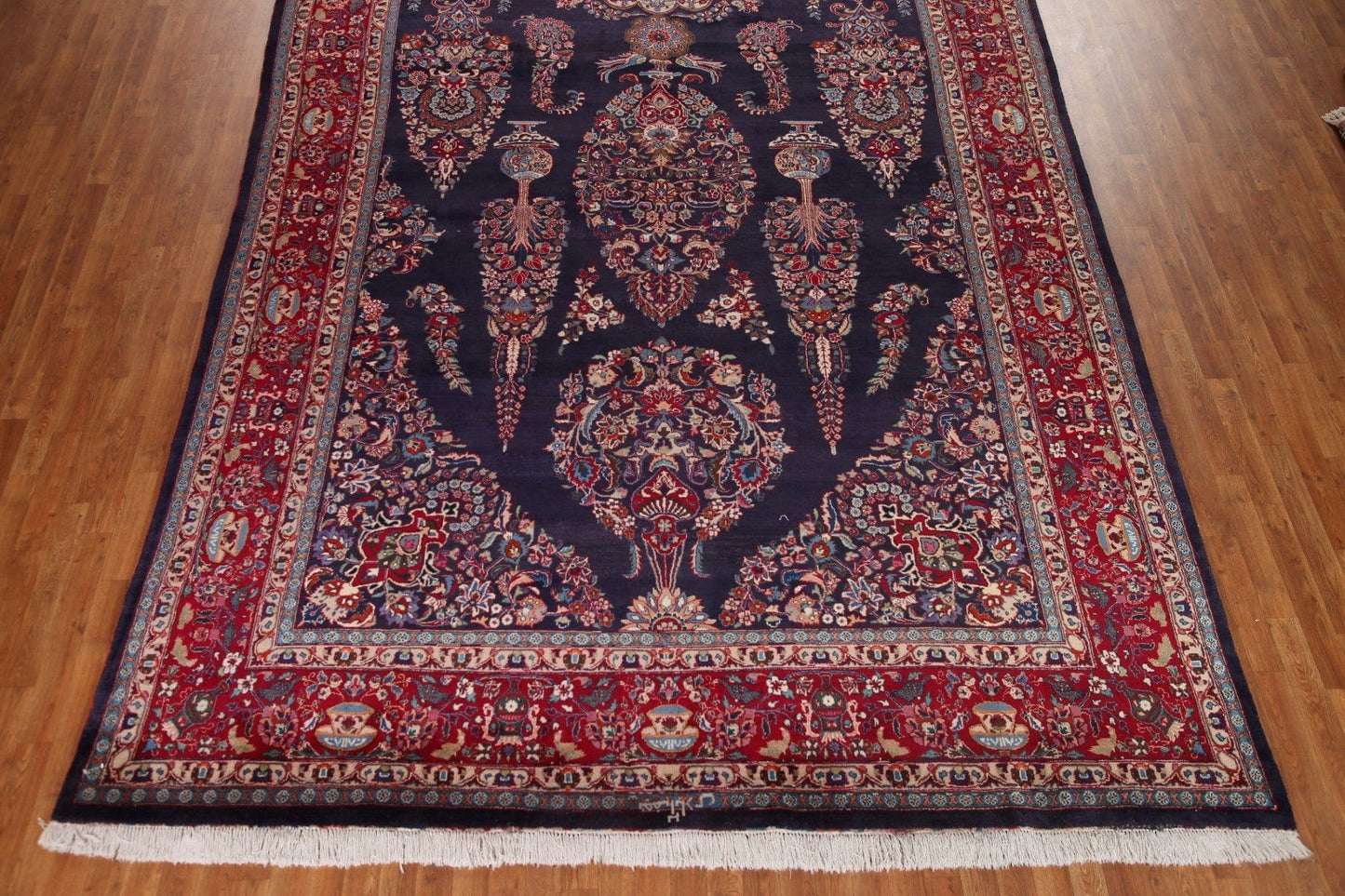 Navy Blue Floral Kashmar Persian Area Rug 10x14 SIGNED