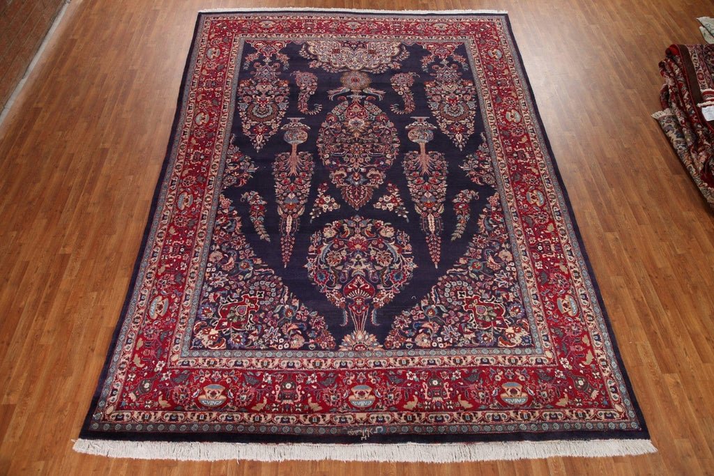 Navy Blue Floral Kashmar Persian Area Rug 10x14 SIGNED