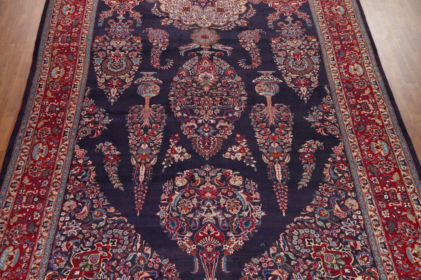 Navy Blue Floral Kashmar Persian Area Rug 10x14 SIGNED