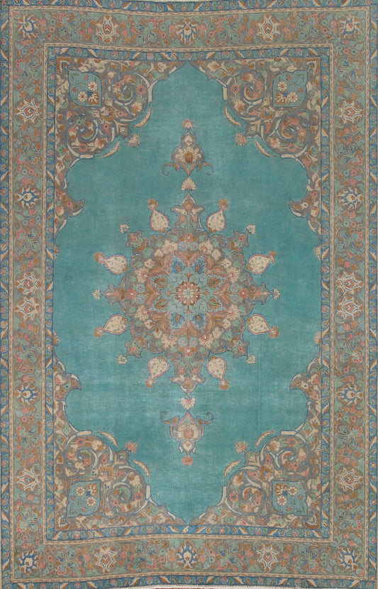 Turquoise Blue Tabriz Persian Area Rug 7x10