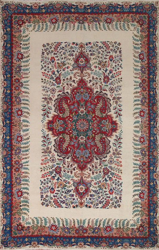 Ivory Wool Tabriz Persian Area Rug 7x10