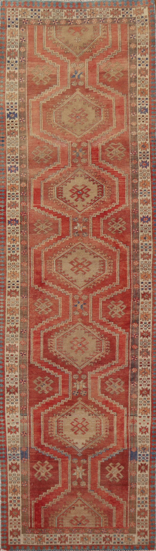 Red Vintage Ardebil Persian Runner Rug 3x13