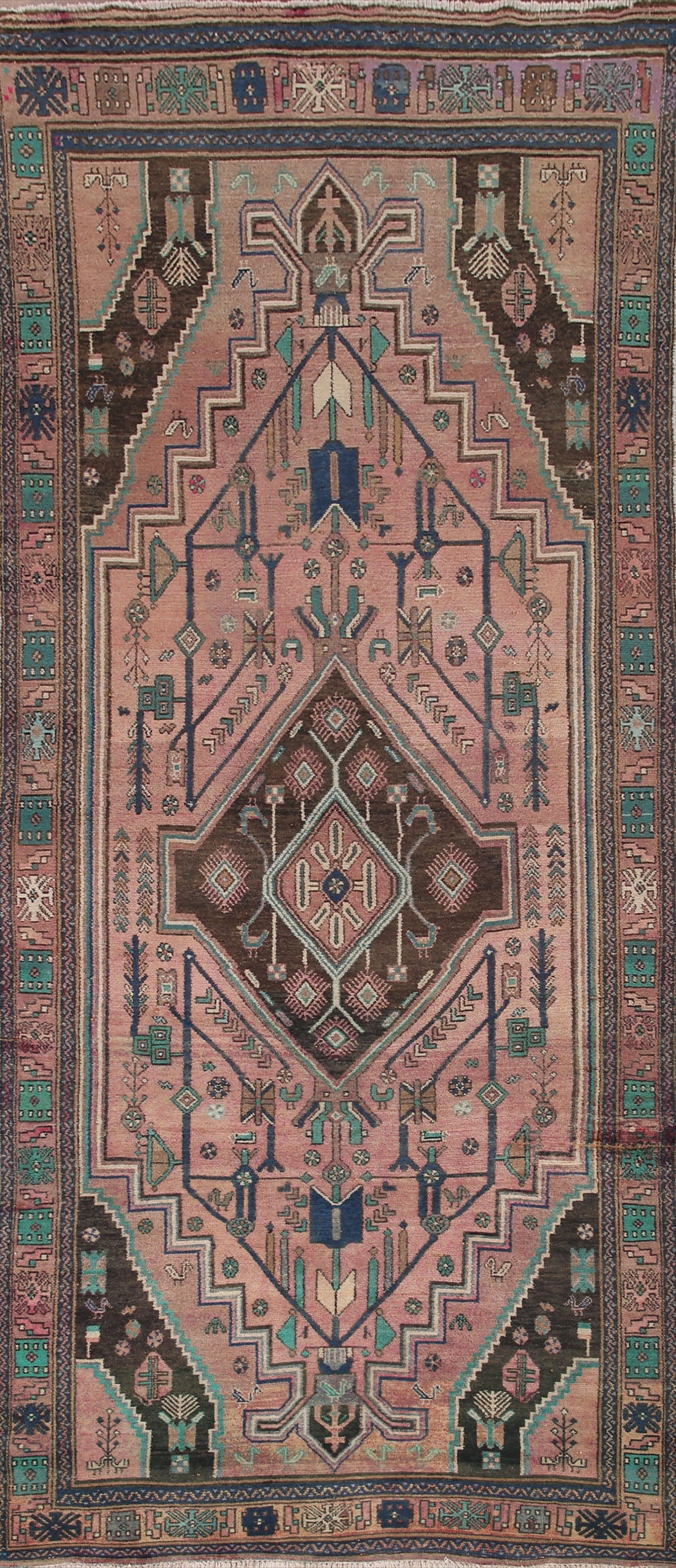 Pink Geometric Ardebil Persian Area Rug 5x11