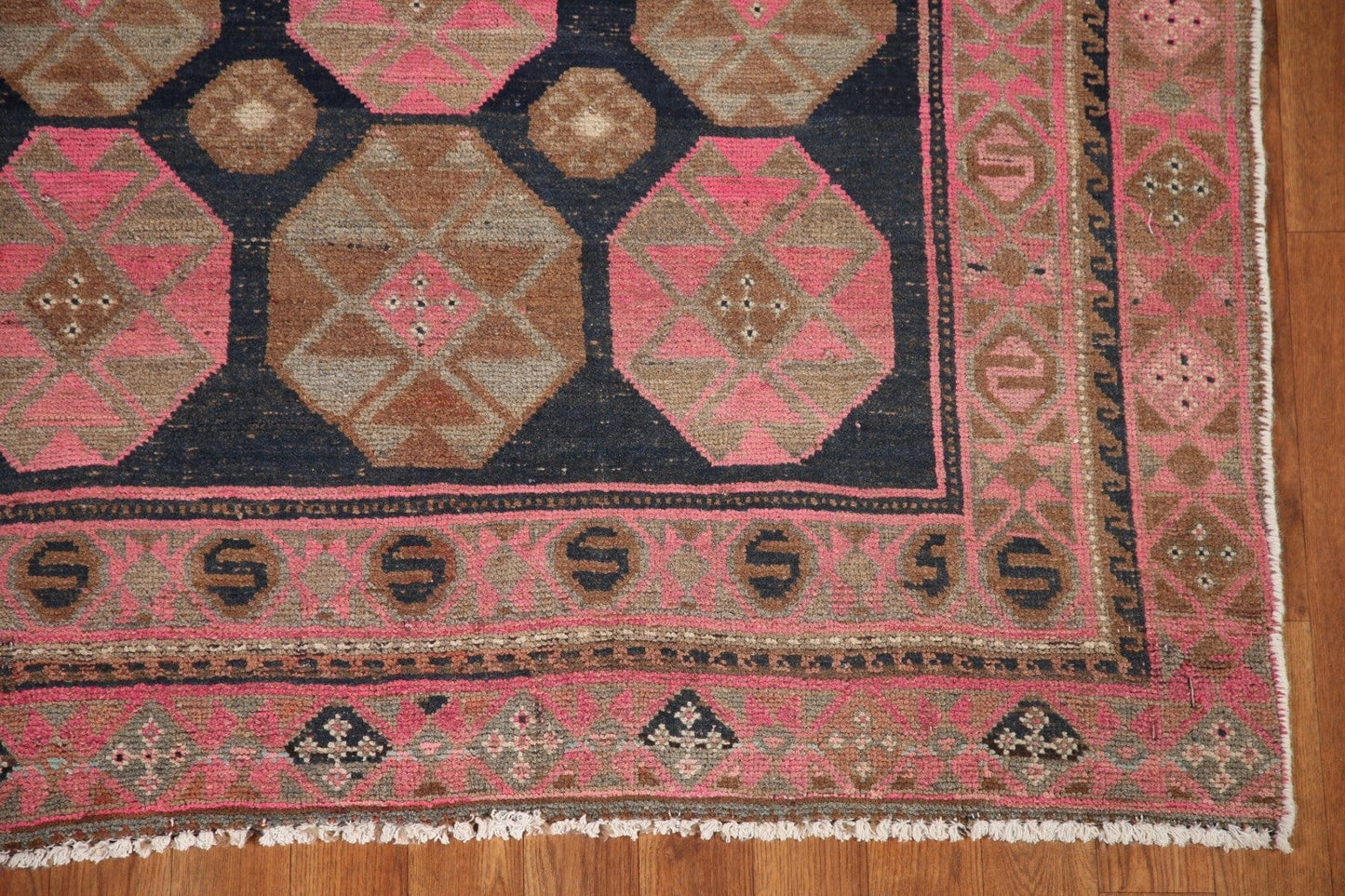 Navy Blue/ Pink Antique Lori Persian Runner Rug 4x12