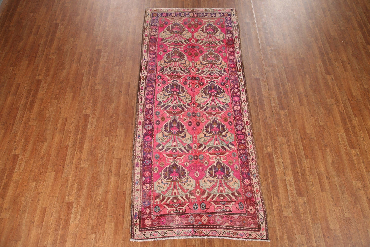 Vintage Fuchsia Ardebil Persian Runner Rug 4x10