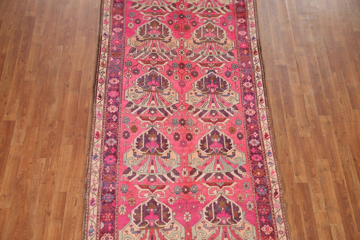 Vintage Fuchsia Ardebil Persian Runner Rug 4x10