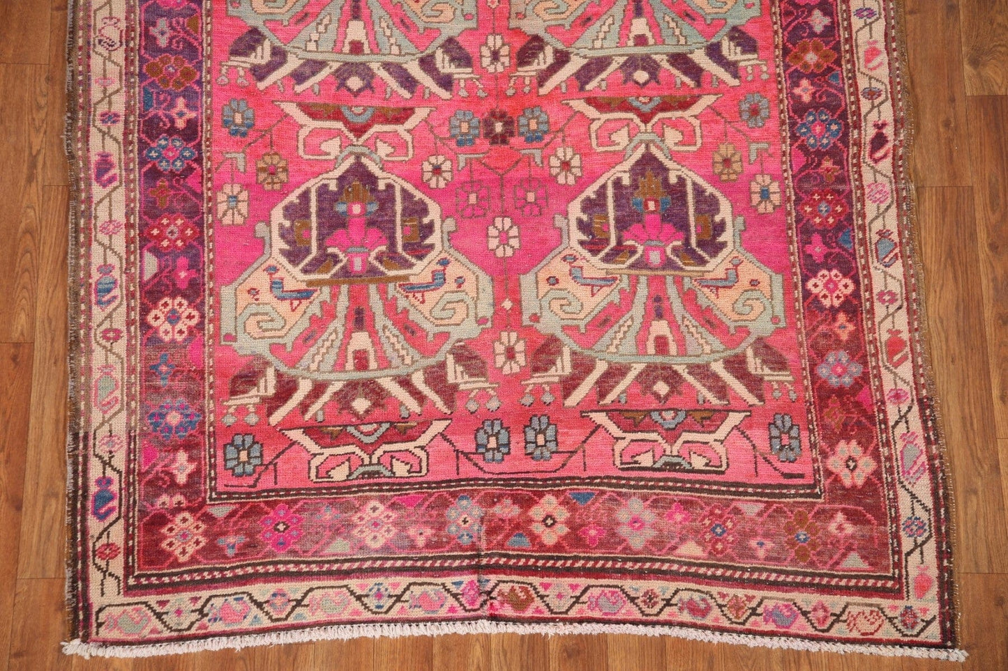 Vintage Fuchsia Ardebil Persian Runner Rug 4x10