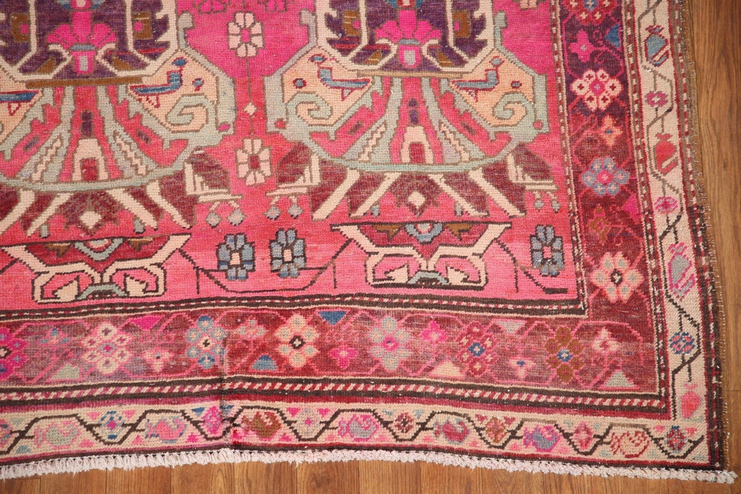 Vintage Fuchsia Ardebil Persian Runner Rug 4x10