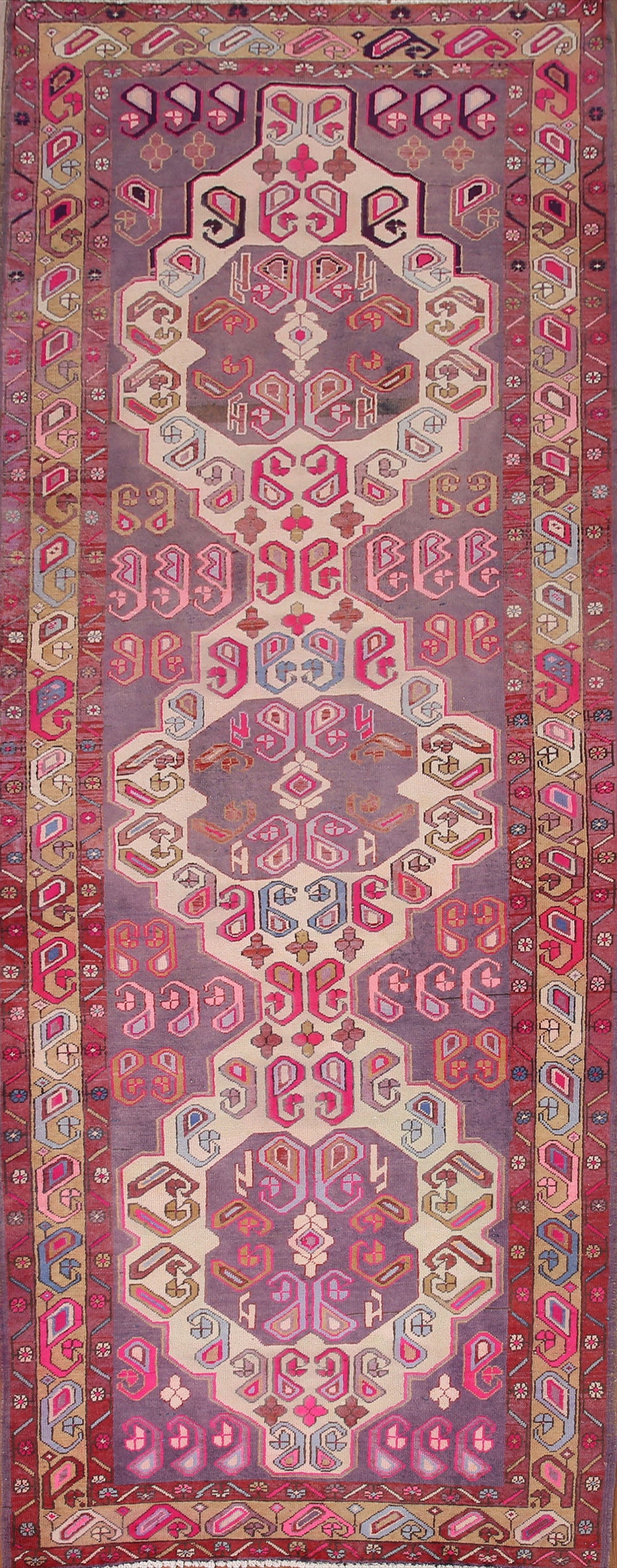 Purple Wool Ardebil Persian Runner Rug 4x10