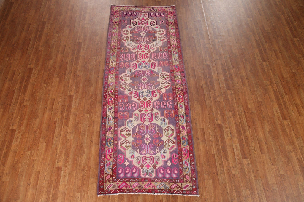 Purple Wool Ardebil Persian Runner Rug 4x10