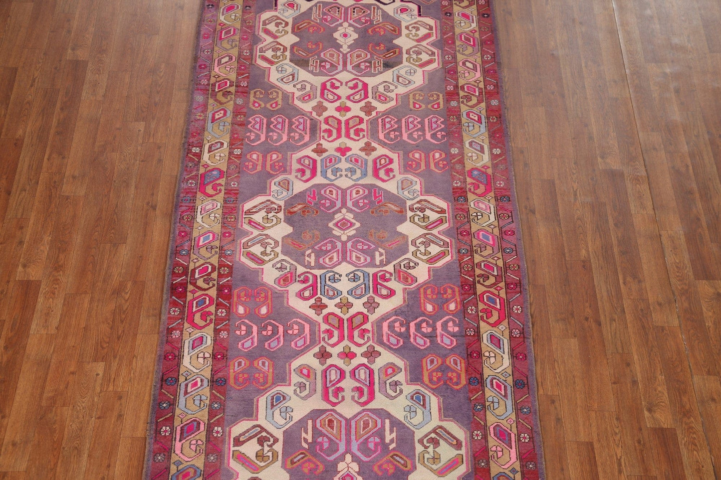 Purple Wool Ardebil Persian Runner Rug 4x10