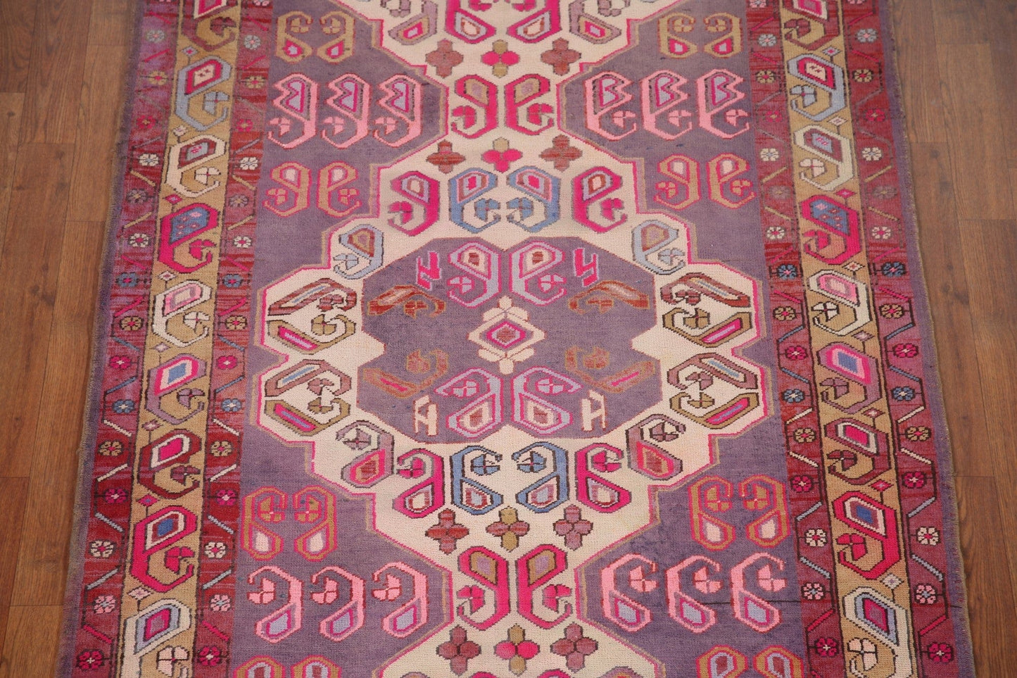 Purple Wool Ardebil Persian Runner Rug 4x10