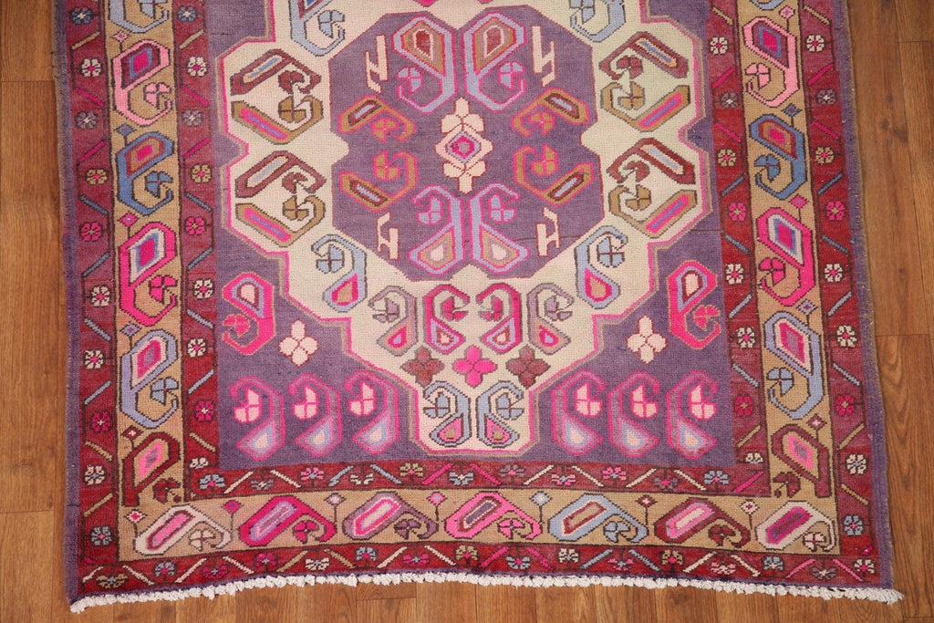 Purple Wool Ardebil Persian Runner Rug 4x10
