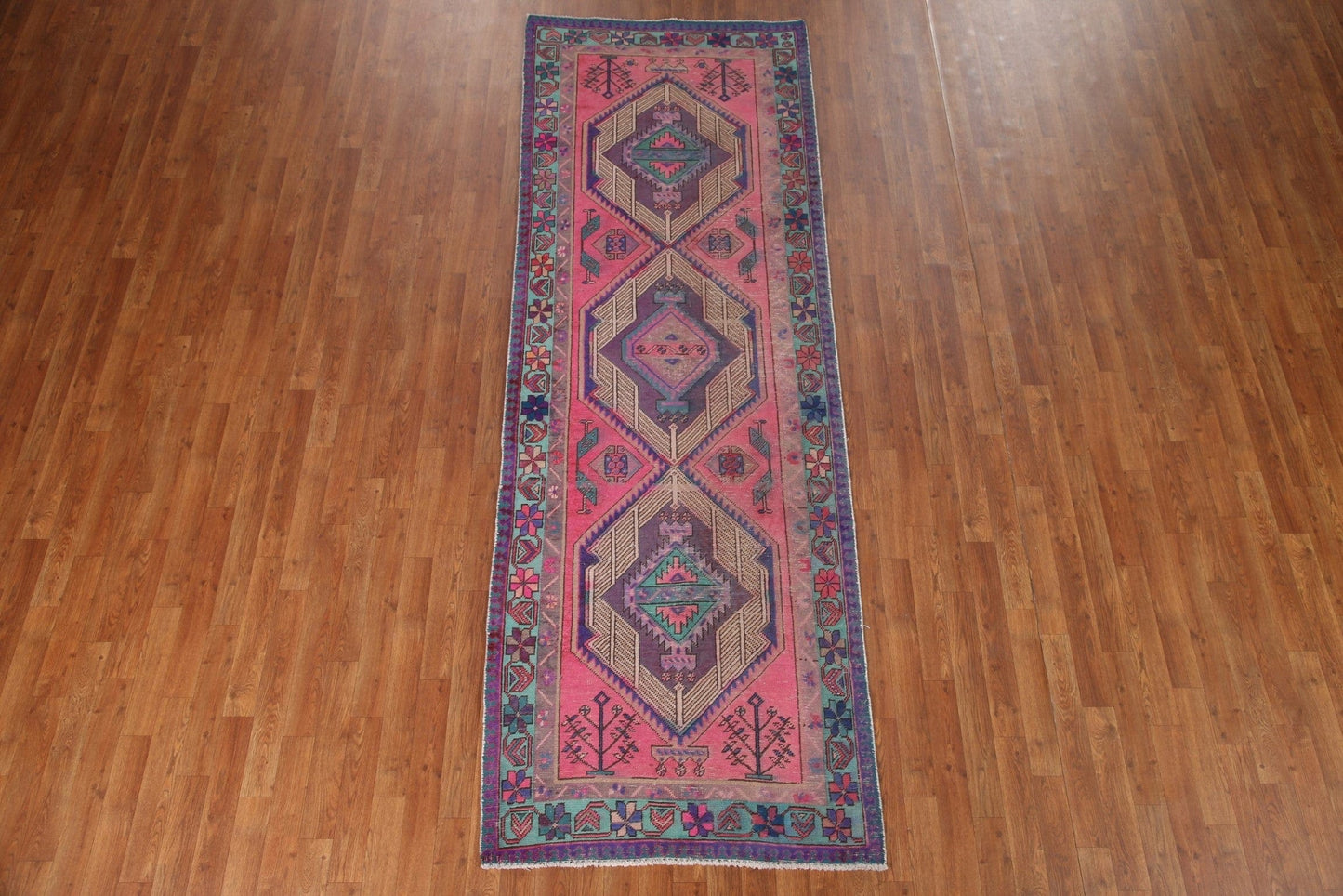 Distressed Pink Ardebil Persian Runner Rug 3x10