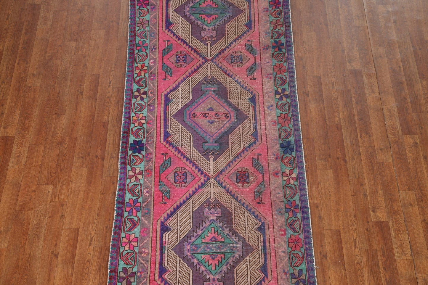 Distressed Pink Ardebil Persian Runner Rug 3x10