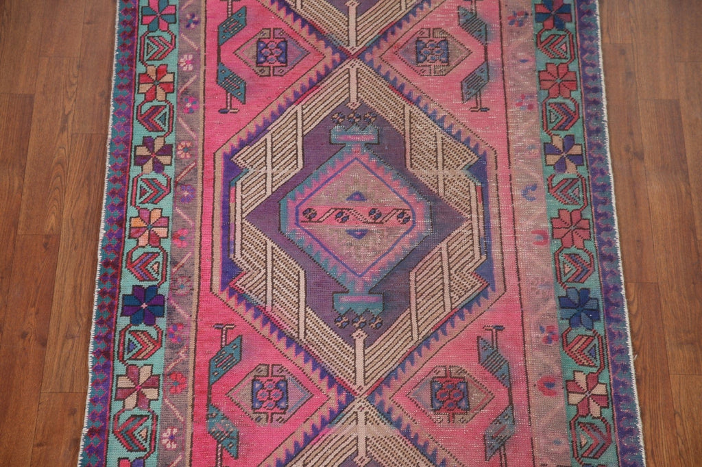 Distressed Pink Ardebil Persian Runner Rug 3x10