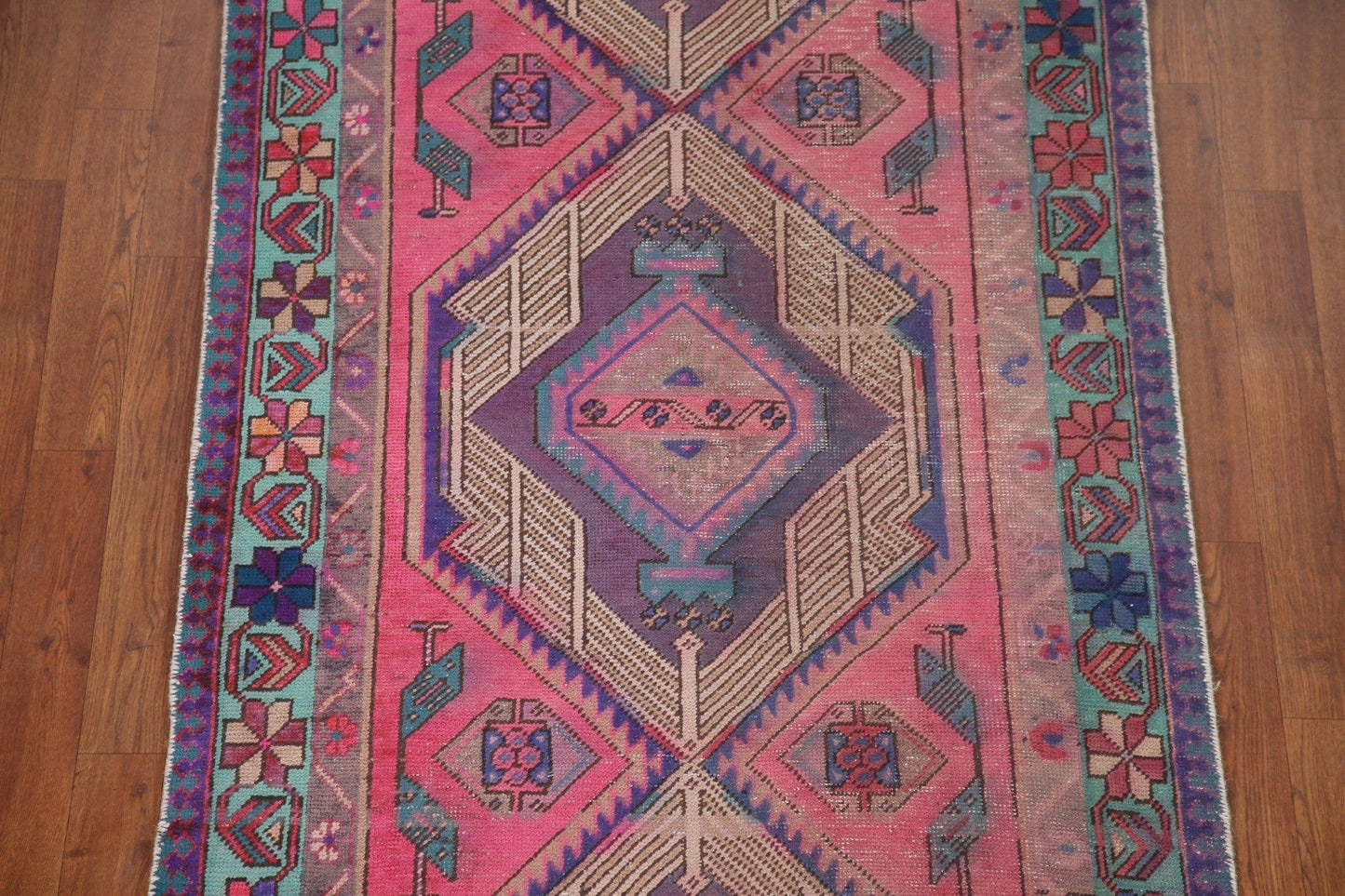 Distressed Pink Ardebil Persian Runner Rug 3x10