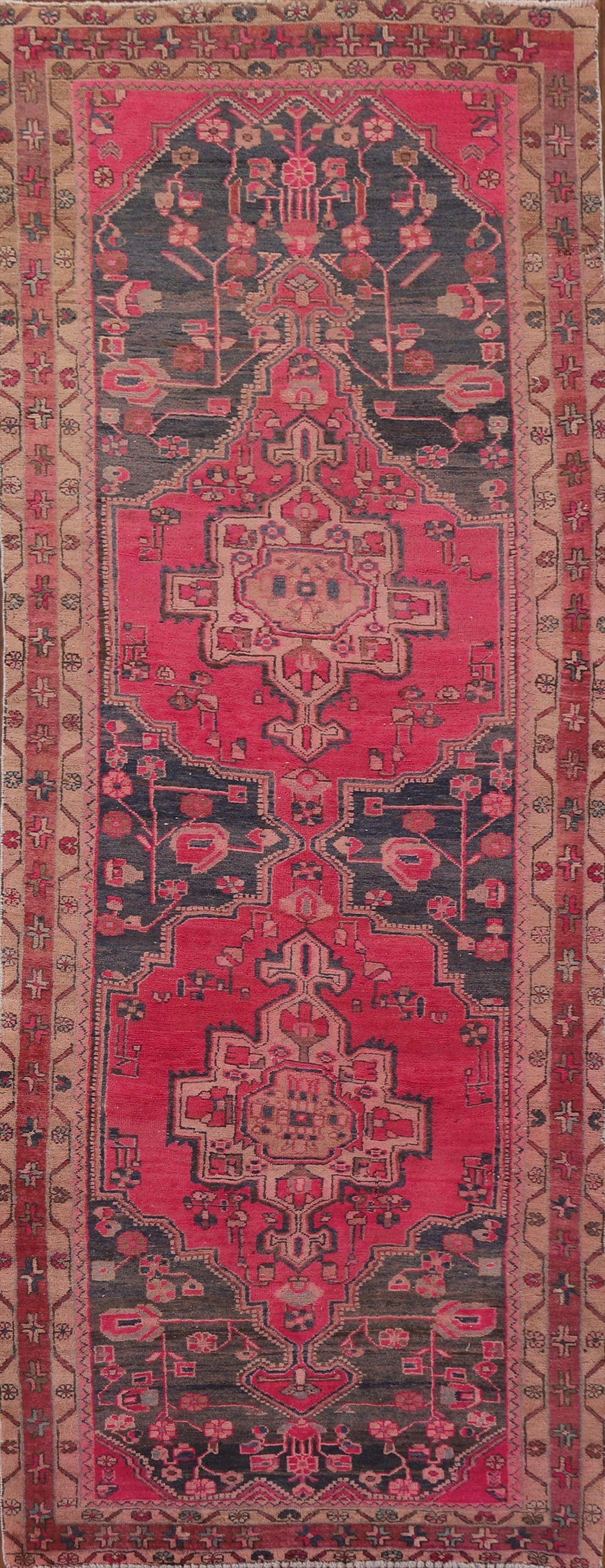 Fuchsia Geometric Meshkin Persian Runner Rug 4x10