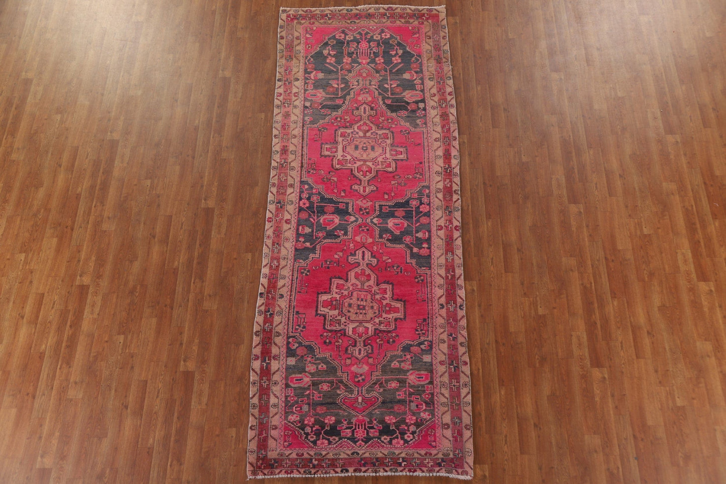 Fuchsia Geometric Meshkin Persian Runner Rug 4x10