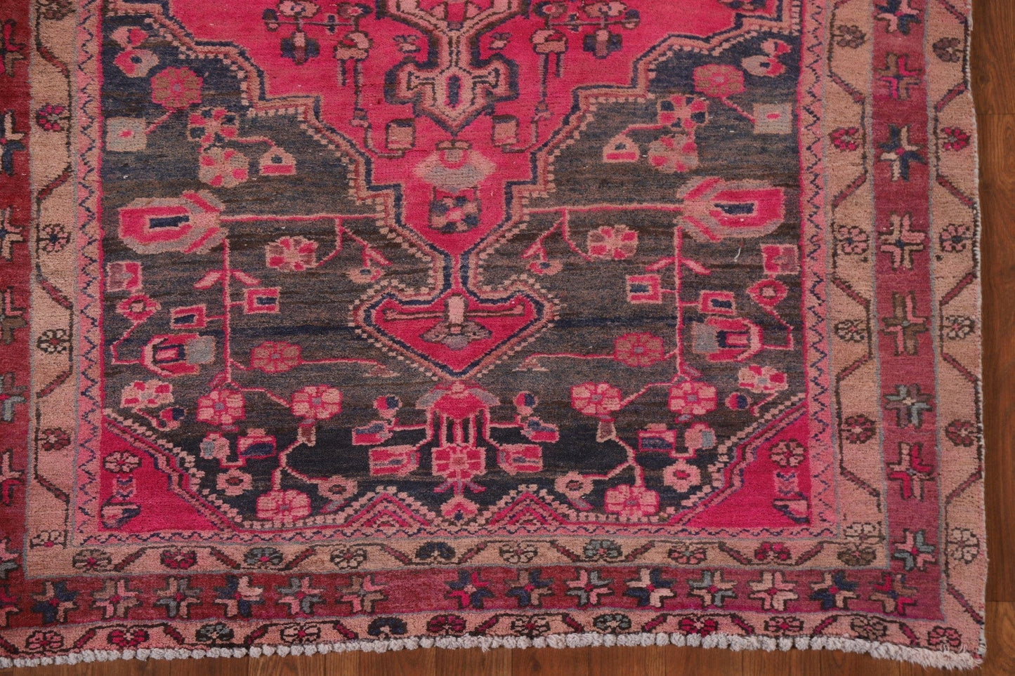 Fuchsia Geometric Meshkin Persian Runner Rug 4x10