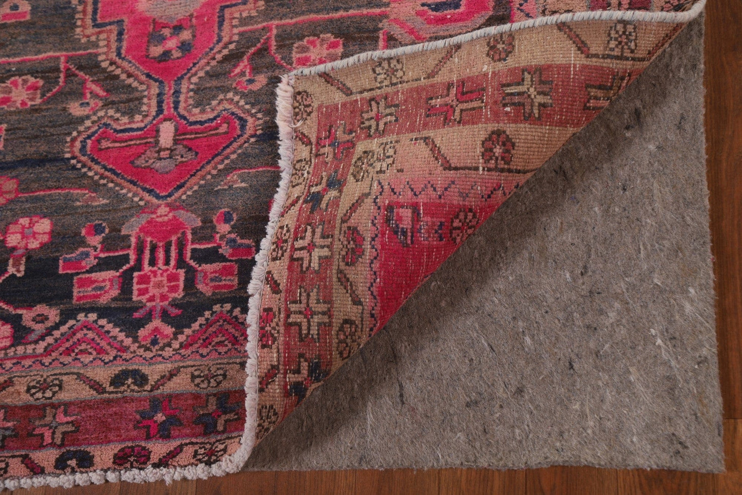 Fuchsia Geometric Meshkin Persian Runner Rug 4x10