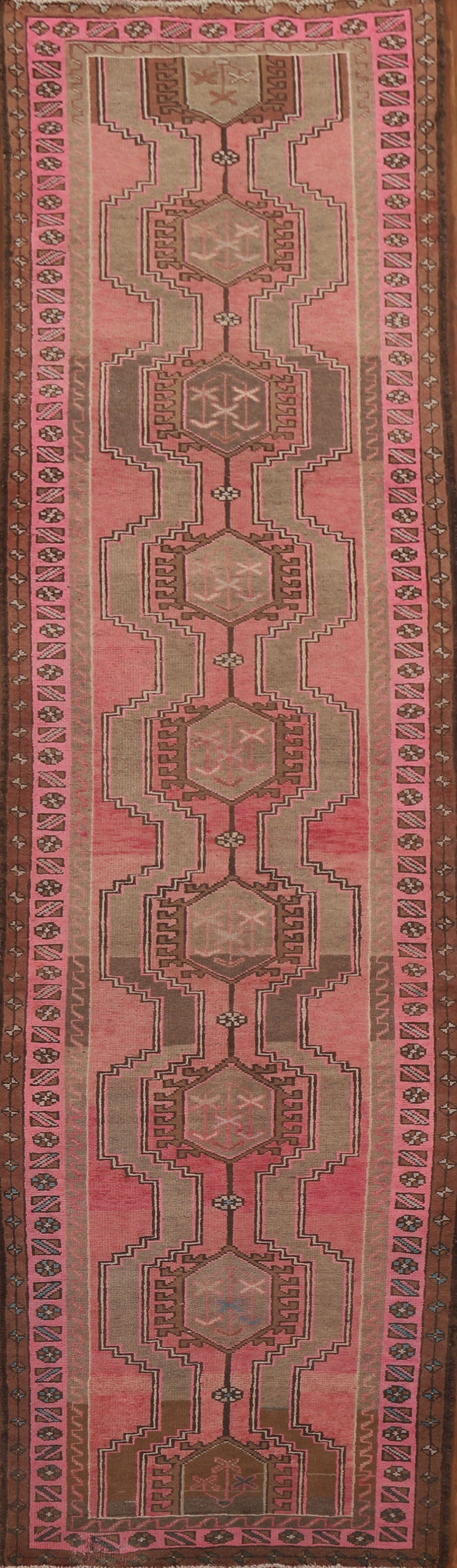 Pink Geometric Ardebil Persian Runner Rug 4x13