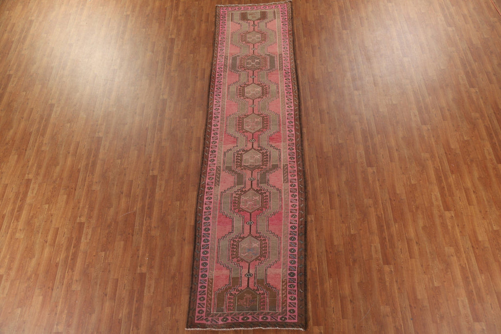 Pink Geometric Ardebil Persian Runner Rug 4x13