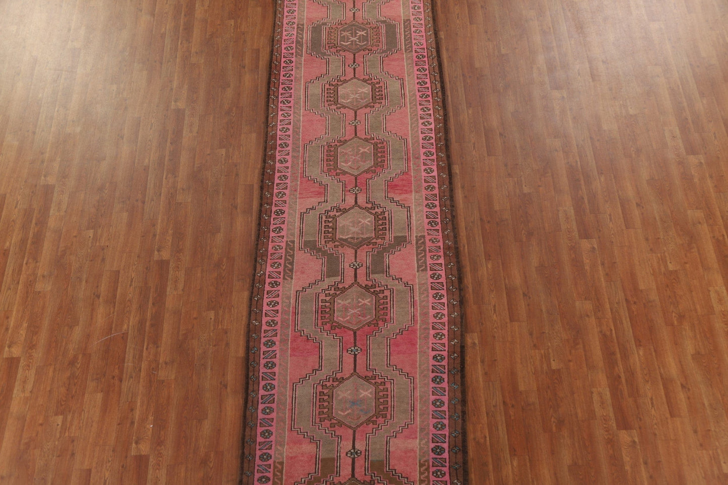 Pink Geometric Ardebil Persian Runner Rug 4x13