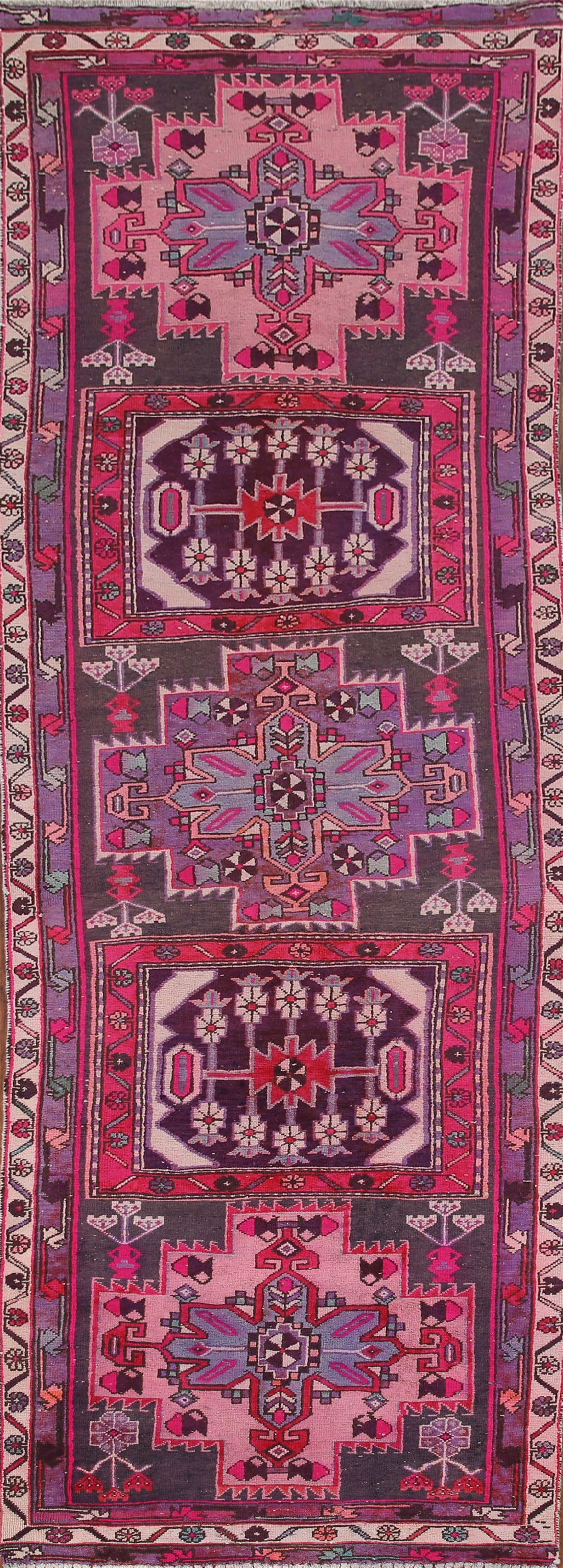 Purples Ardebil Persian Runner Rug 3x10