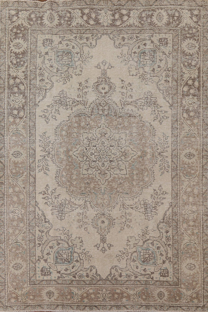 Distressed Muted Tabriz Persian Area Rug 7x10