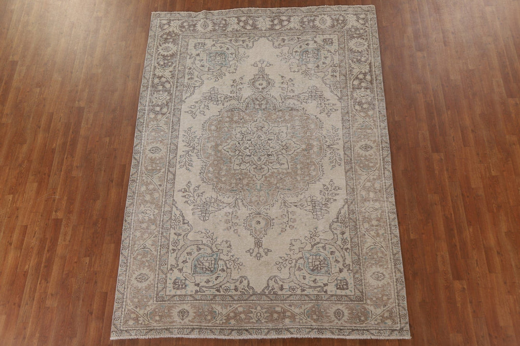 Distressed Muted Tabriz Persian Area Rug 7x10