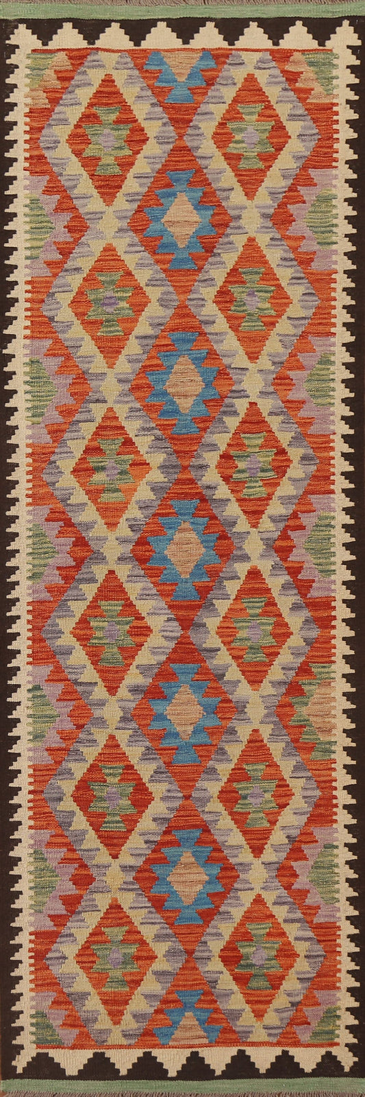 Reversible Wool Kilim Runner Rug 3x10