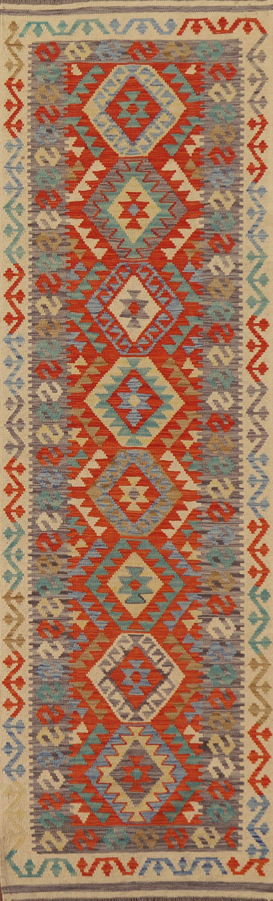 Reversible Wool Kilim Runner Rug 3x10