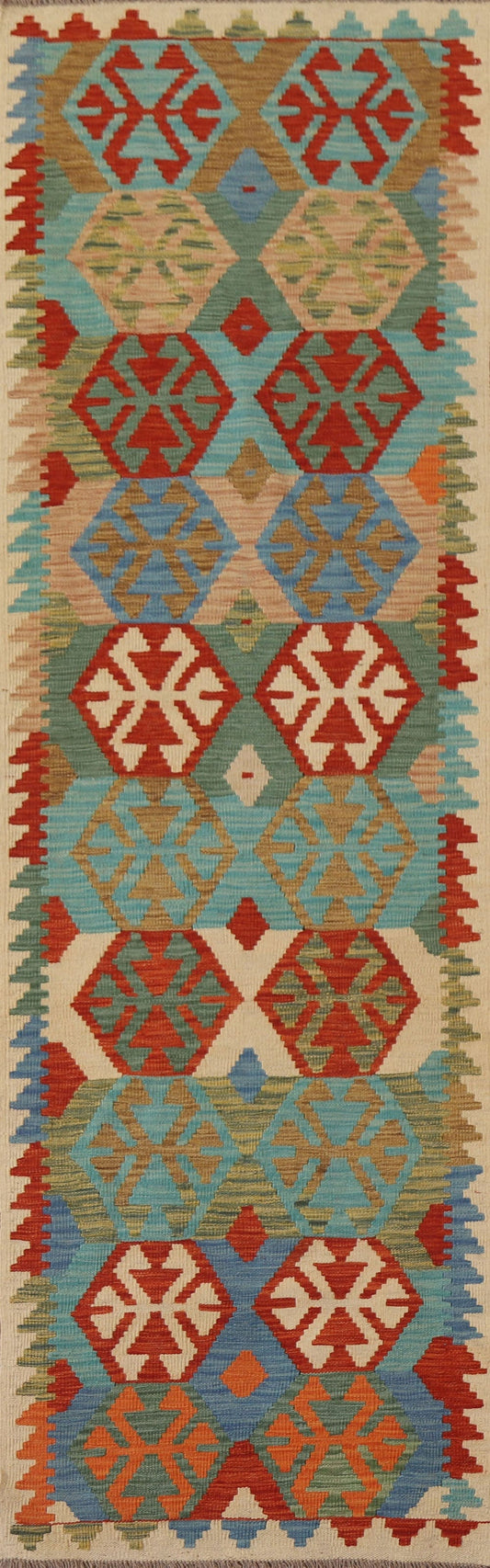 Colorful Kilim Geometric Runner Rug 3x10