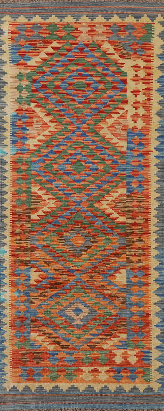 Reversible Kilim Wool Runner Rug 3x8