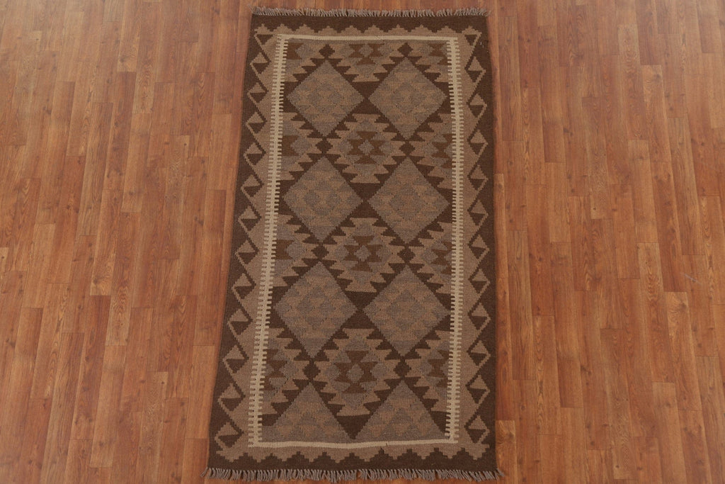 Brown Wool Kilim Oriental Area Rug 3x6