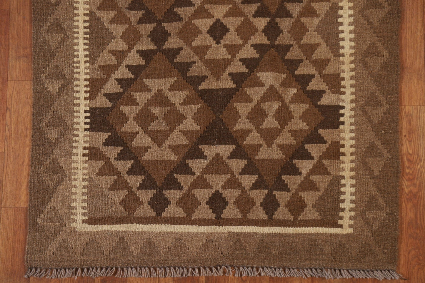 Brown Wool Kilim Geometric Area Rug 3x5