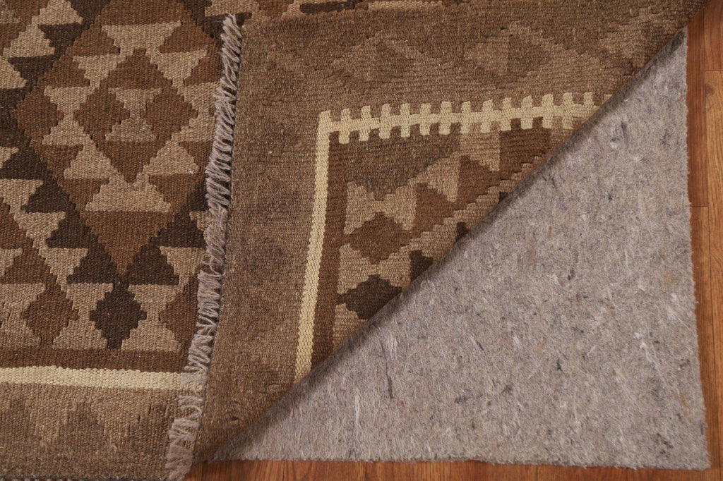 Brown Wool Kilim Geometric Area Rug 3x5